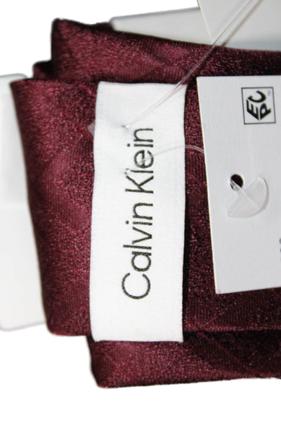 Calvin Klein Mens Satin Monochrome Plaid Detail Tie Red