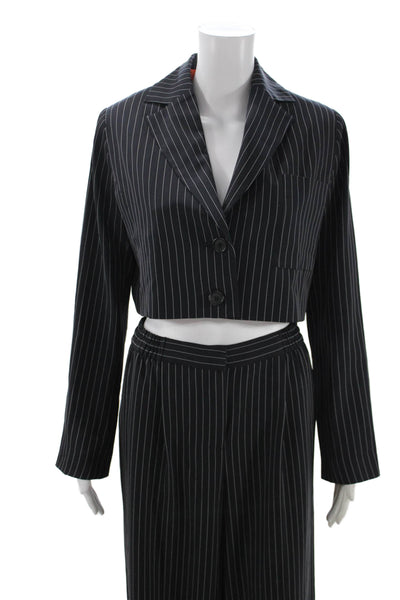 Collusion Womens Striped Cropped Blazer High Rise Pant Suit Black Size 4/6