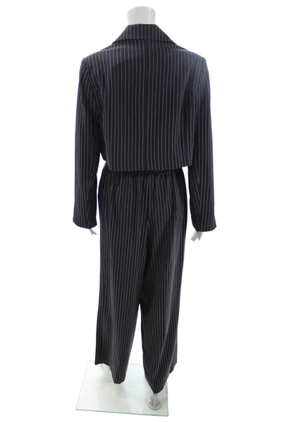 Collusion Womens Striped Cropped Blazer High Rise Pant Suit Black Size 4/6