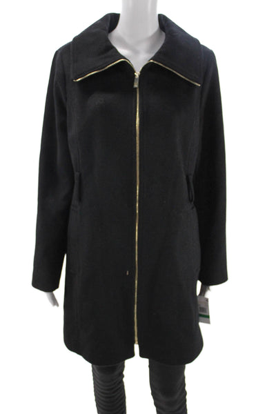 Michael Michael Kors Women Overcoat Black Wool Blend Longsleeve Petite Size L