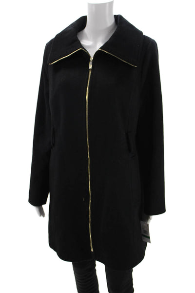 Michael Michael Kors Women Overcoat Black Wool Blend Longsleeve Petite Size L