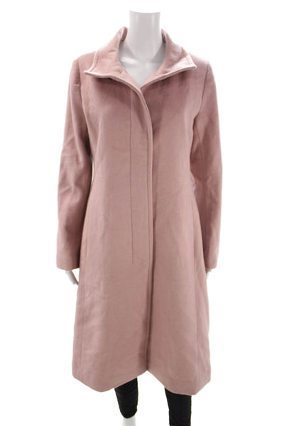Cole Haan Womens Pink Wool Blend Overcoat Collared Button Long Sleeve Size 8
