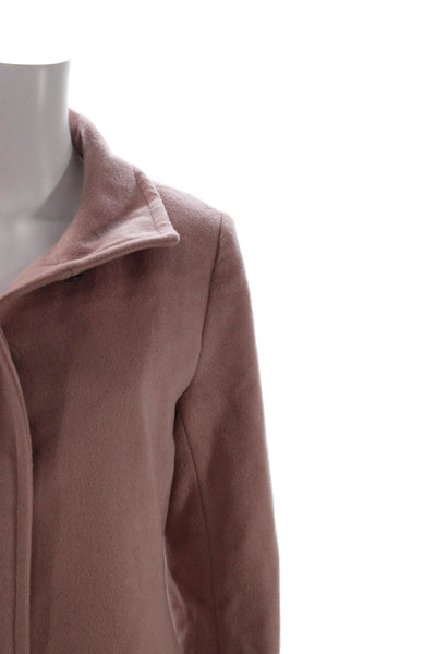 Cole Haan Womens Pink Wool Blend Overcoat Collared Button Long Sleeve Size 8