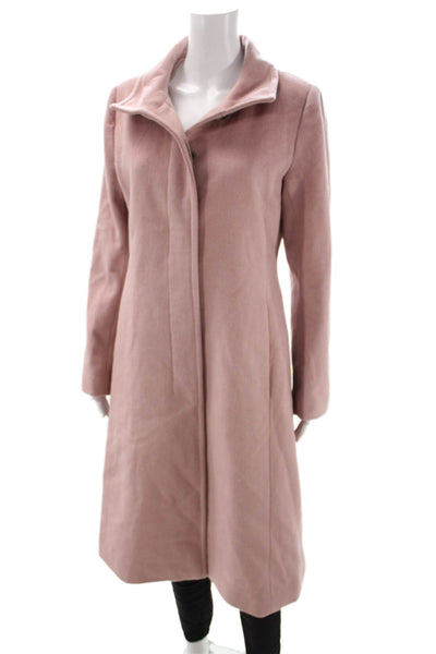 Cole Haan Womens Pink Wool Blend Overcoat Collared Button Long Sleeve Size 8