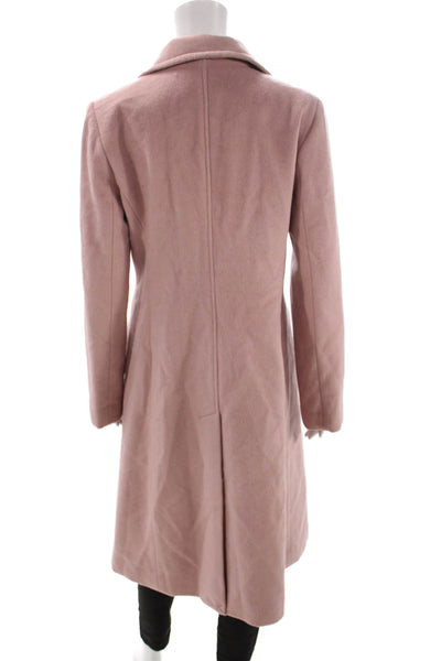 Cole Haan Womens Pink Wool Blend Overcoat Collared Button Long Sleeve Size 8