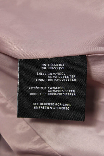 Cole Haan Womens Pink Wool Blend Overcoat Collared Button Long Sleeve Size 8