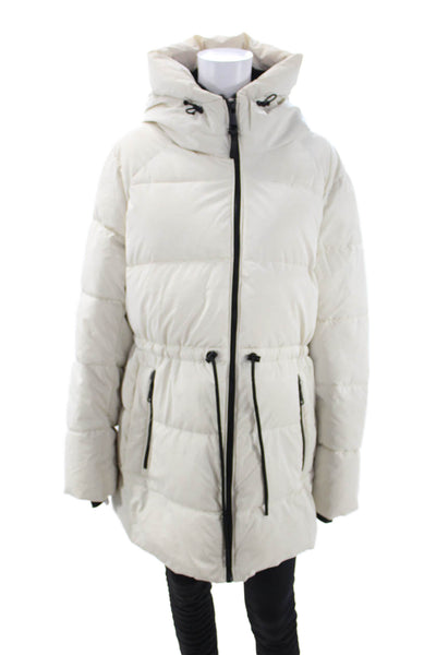 DKNY Women Puffer Parka White High Neck Drawstring Size XL