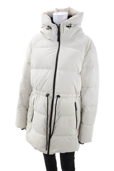 DKNY Women Puffer Parka White High Neck Drawstring Size XL