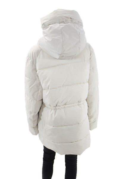 DKNY Women Puffer Parka White High Neck Drawstring Size XL