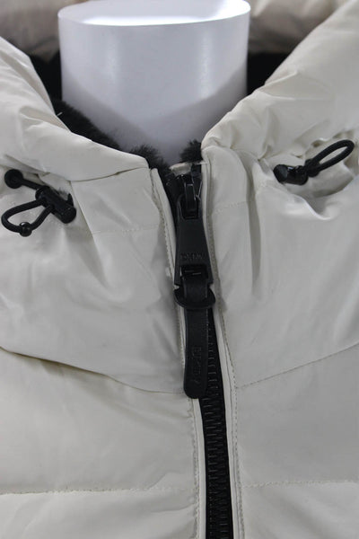 DKNY Women Puffer Parka White High Neck Drawstring Size XL