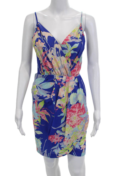 Yumi Kim Women Slip Dress Blue Floral V Neck Sleeveless Short Zip Size XS