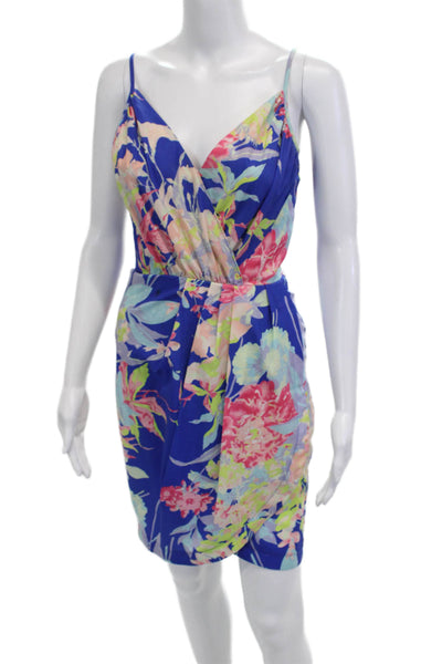 Yumi Kim Women Slip Dress Blue Floral V Neck Sleeveless Short Zip Size XS