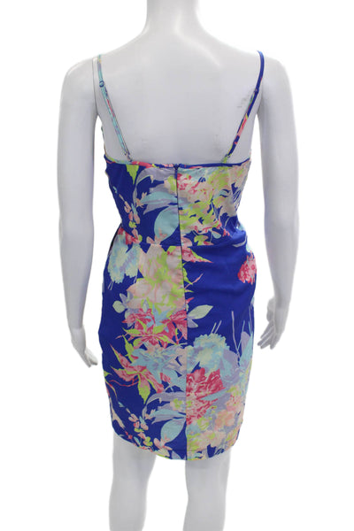 Yumi Kim Women Slip Dress Blue Floral V Neck Sleeveless Short Zip Size XS
