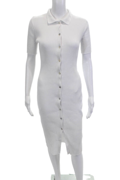 Zara Womens Shirt Dress White Collared Button Short Sleeve Polyester Size XS