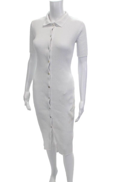 Zara Womens Shirt Dress White Collared Button Short Sleeve Polyester Size XS