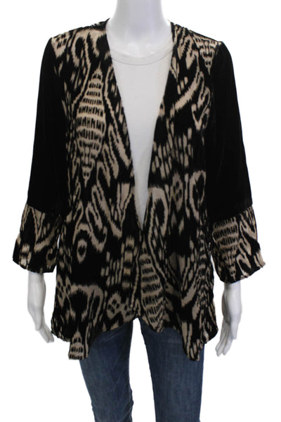 Aris A. Womens Bohemian Jacket Beige V Neck 3/4 Sleeve Rayon Nylon Size S
