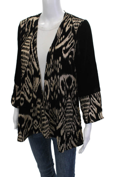 Aris A. Womens Bohemian Jacket Beige V Neck 3/4 Sleeve Rayon Nylon Size S