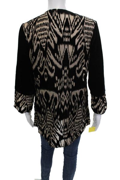 Aris A. Womens Bohemian Jacket Beige V Neck 3/4 Sleeve Rayon Nylon Size S