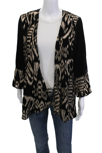 Aris A. Womens Black Geometric Bohemian Blazer 3/4 Sleeve Rayon Nylon Size M