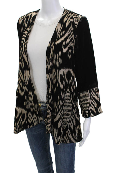 Aris A. Womens Black Geometric Bohemian Blazer 3/4 Sleeve Rayon Nylon Size M