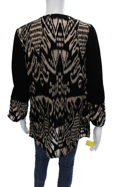 Aris A. Womens Black Geometric Bohemian Blazer 3/4 Sleeve Rayon Nylon Size M
