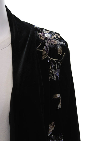 Aris A. Women Bohemian Floral Black Coat Polyester Long Sleeve Size M