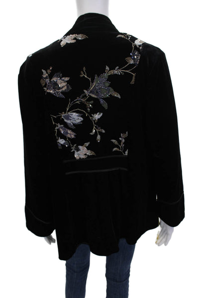 Aris A. Women Bohemian Floral Black Coat Polyester Long Sleeve Size M
