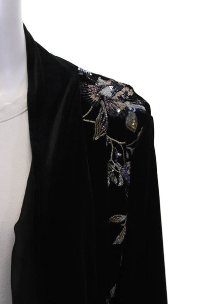 Aris A. Women Black Floral Bohemian Jacket Poly Spandex Long Sleeve Size S
