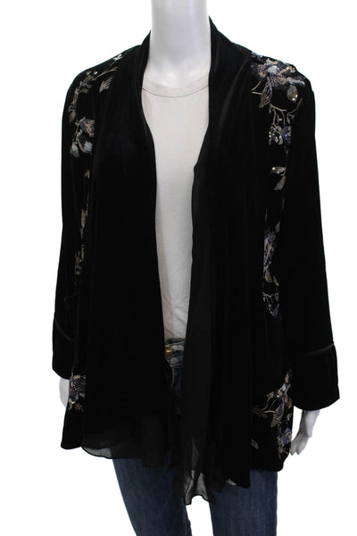 Aris A. Women Black Floral Bohemian Jacket Poly Spandex Long Sleeve Size S