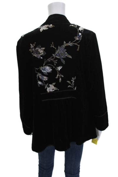 Aris A. Women Black Floral Bohemian Jacket Poly Spandex Long Sleeve Size S