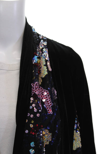 Aris A. Womens Bohemian Floral Black Coat Long Sleeve Polyester Spandex Size S