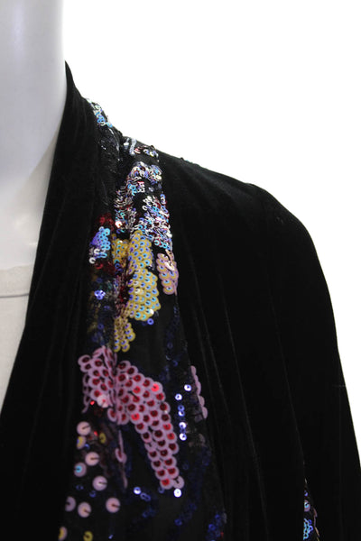 Aris A. Womens Black Floral V-Neck Boho Cape Coat Long Sleeve Size M