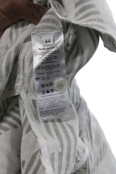 Ross035 Women Linen Striped Collared Button-Up Long Sleeve Blouse Gray Size 40