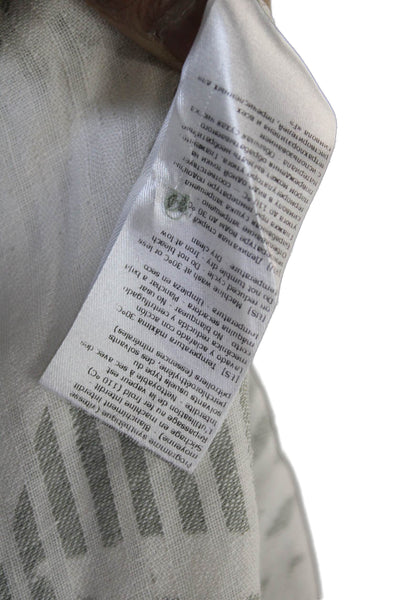Ross035 Women Collared Striped Linen Button-Up Long Sleeve Gray Bird Size 42