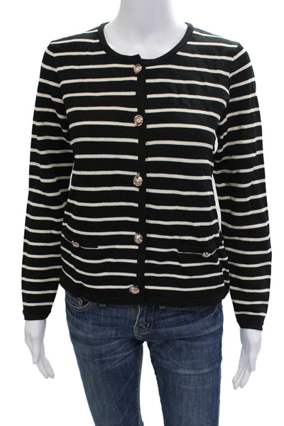 Renuar Unisex Cardigan Striped Black Button Round Neck Long Sleeve Size S