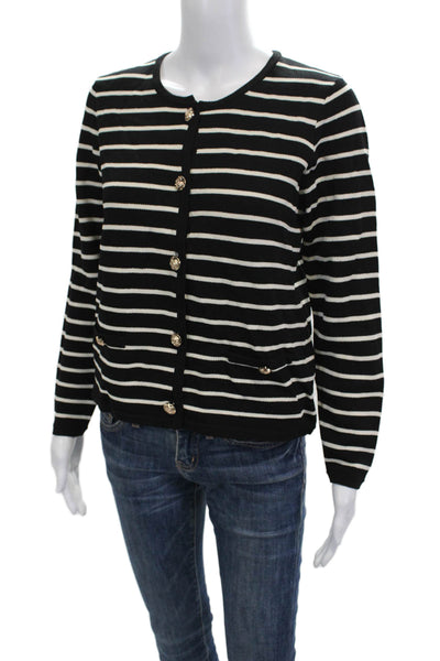 Renuar Unisex Cardigan Striped Black Button Round Neck Long Sleeve Size S