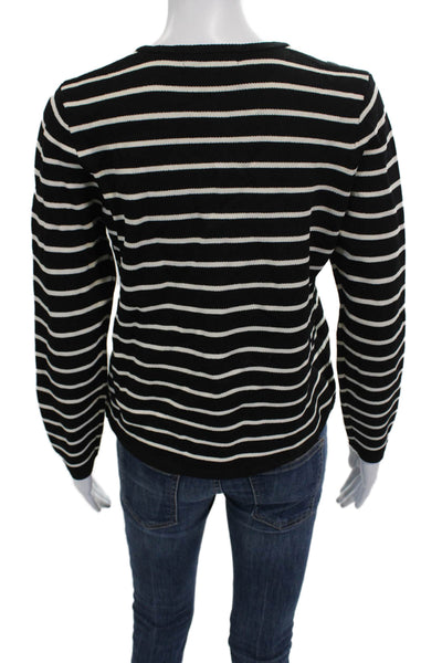 Renuar Unisex Cardigan Striped Black Button Round Neck Long Sleeve Size S