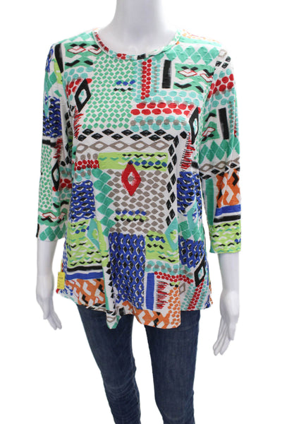 Pure Essence Women Tunic T-Shirt Black Geometric Round Neck 3/4 Sleeve Size S