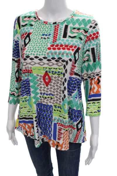 Pure Essence Women Tunic T-Shirt Black Geometric Round Neck 3/4 Sleeve Size S