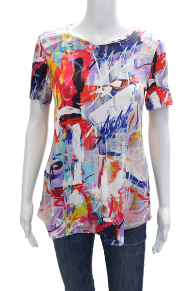 Pure Essence Womens Tunic T-Shirt Black Graphic Print Short Sleeve Size XS