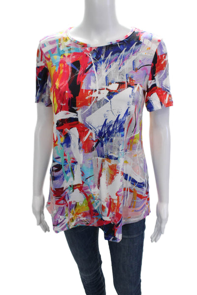 Pure Essence Womens Tunic T-Shirt Black Graphic Print Short Sleeve Size XS