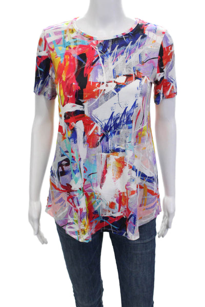 Pure Essence Womens Tunic Graphic Print Round Neck Short Sleeve Black Size L