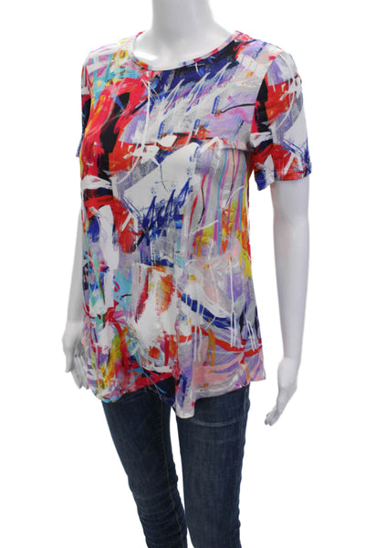 Pure Essence Womens Tunic Graphic Print Round Neck Short Sleeve Black Size L