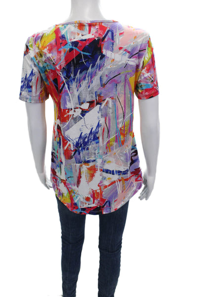 Pure Essence Womens Tunic Graphic Print Round Neck Short Sleeve Black Size L