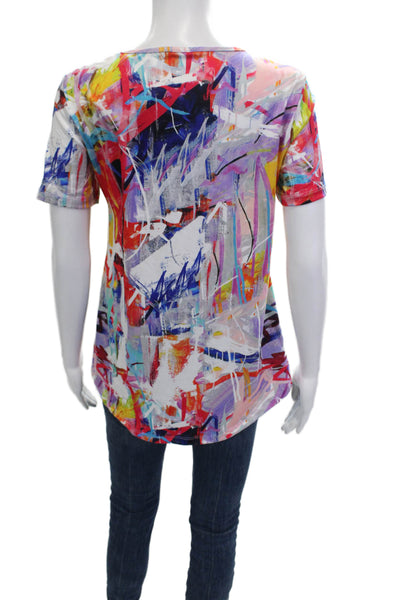 Pure Essence Women Black Linen Graphic Tunic Short Sleeve Round Neck Size S