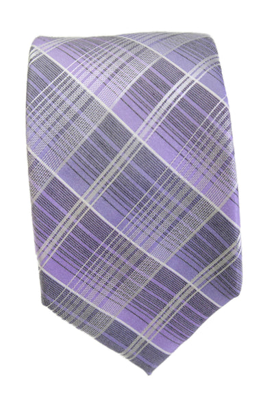 Calvin Klein Mens Plaid Print Tie Light Purple