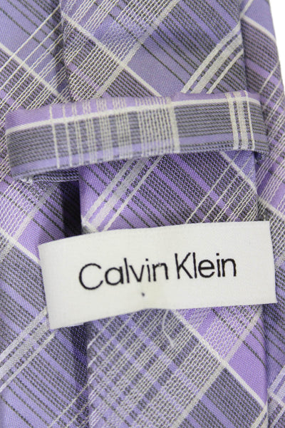 Calvin Klein Mens Plaid Print Tie Light Purple