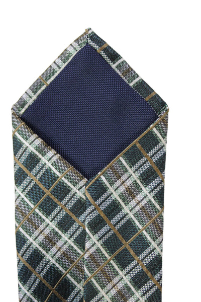 Michael Kors Mens Satin Plaid Print Tie Dark Green