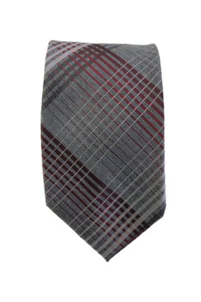 Calvin Klein Mens Plaid Print Classic Length Tie Gray
