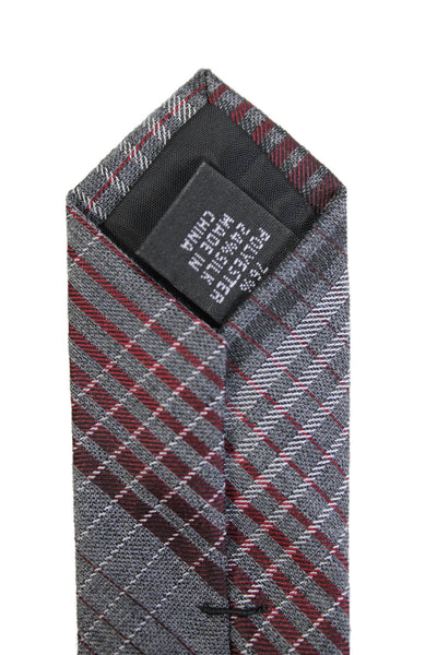 Calvin Klein Mens Plaid Print Classic Length Tie Gray